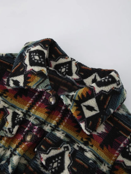 Women's Geometric Balloon Sleeve Jacket | Southwestern Boho Shacket