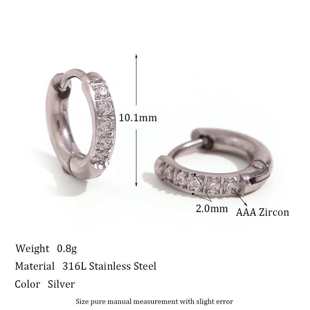 Gold Titanium Steel Zircon Hoop Earrings for Women