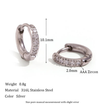Gold Titanium Steel Zircon Hoop Earrings for Women