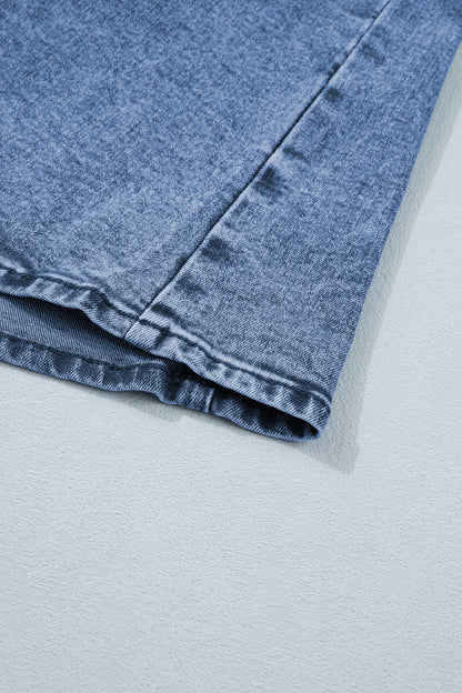 Women’s Blue Denim Vest – Sleeveless Button Down Long Vest with Side Slits for Spring Layering