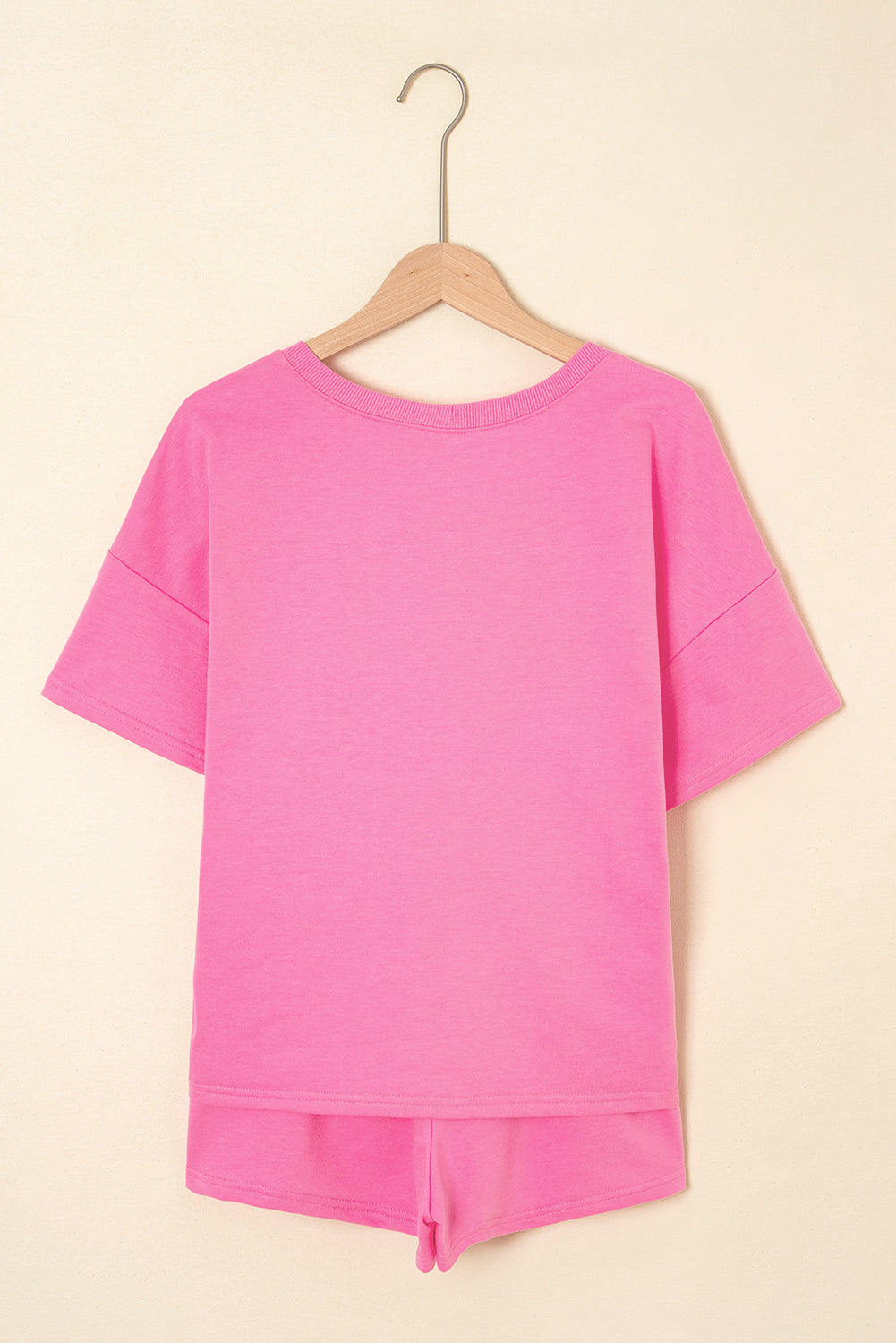 Women’s Pink 2 Piece Lounge Set – V Neck Top & Drawstring Shorts Casual Summer Outfit