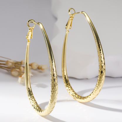 Hammered Oval Hoop Earrings – 54mm Gold Tone Textured Hoops – Lightweight Copper Fashion Earrings for Women