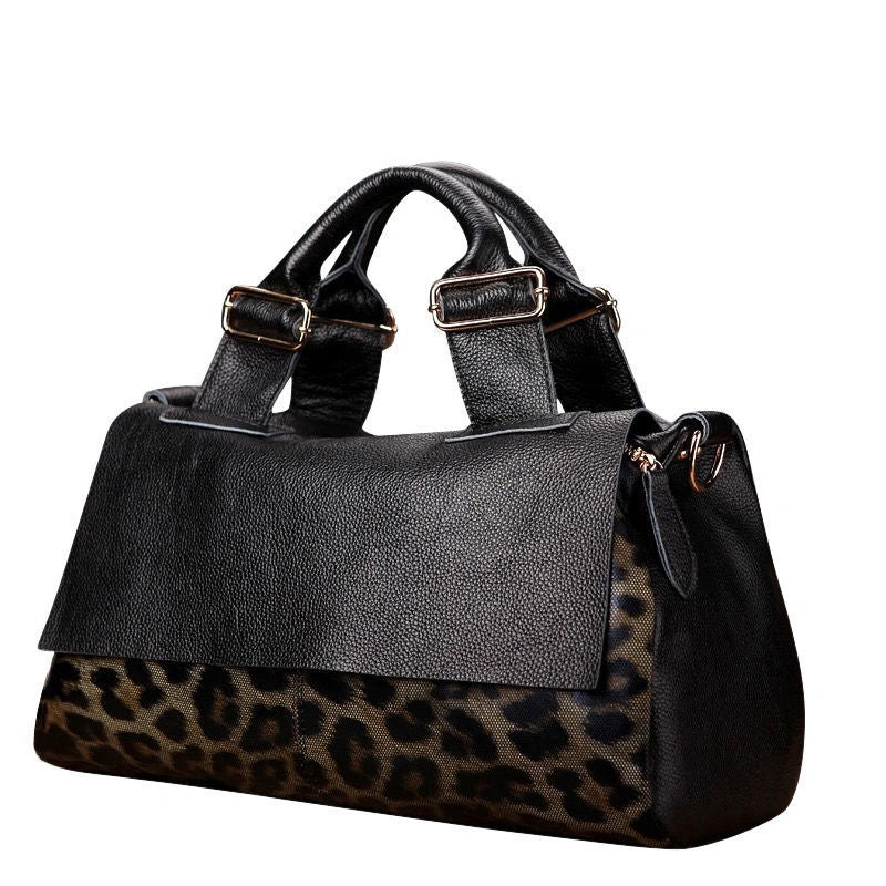 Chic Genuine Leather Large Capacity Handbag Women's Bag Fashion Leopard Print Tote Bag Soft Leather Lady Bag