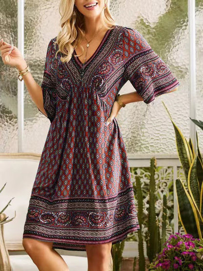 Bohemian Paisley V-Neck Dress