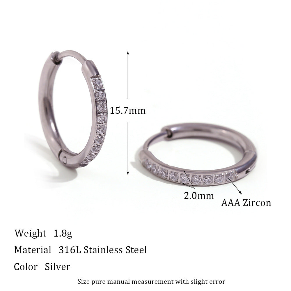 Gold Titanium Steel Zircon Hoop Earrings for Women