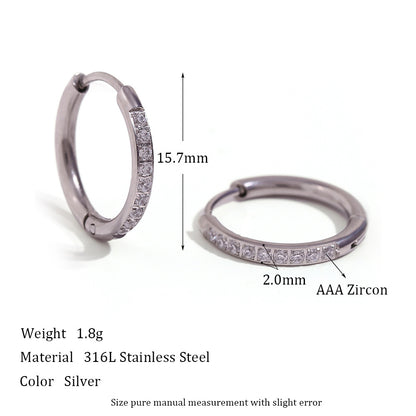 Gold Titanium Steel Zircon Hoop Earrings for Women