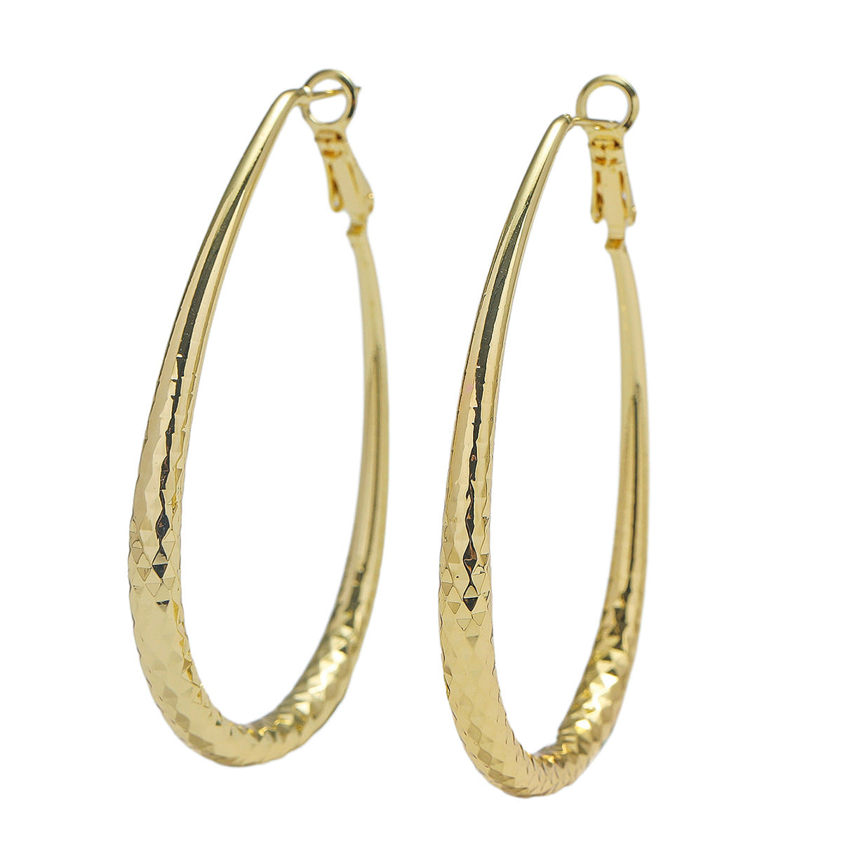 Hammered Oval Hoop Earrings – 54mm Gold Tone Textured Hoops – Lightweight Copper Fashion Earrings for Women