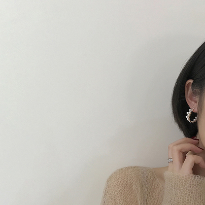 Gold Pearl Hoop Earrings for Women – Elegant Statement Stud Hoops