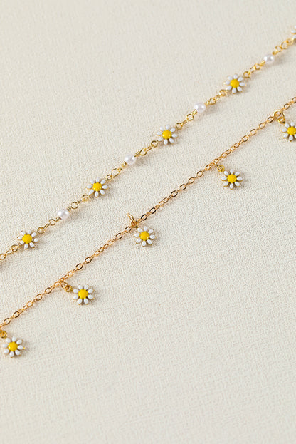 Gold Daisy & Pearl Chain Anklet