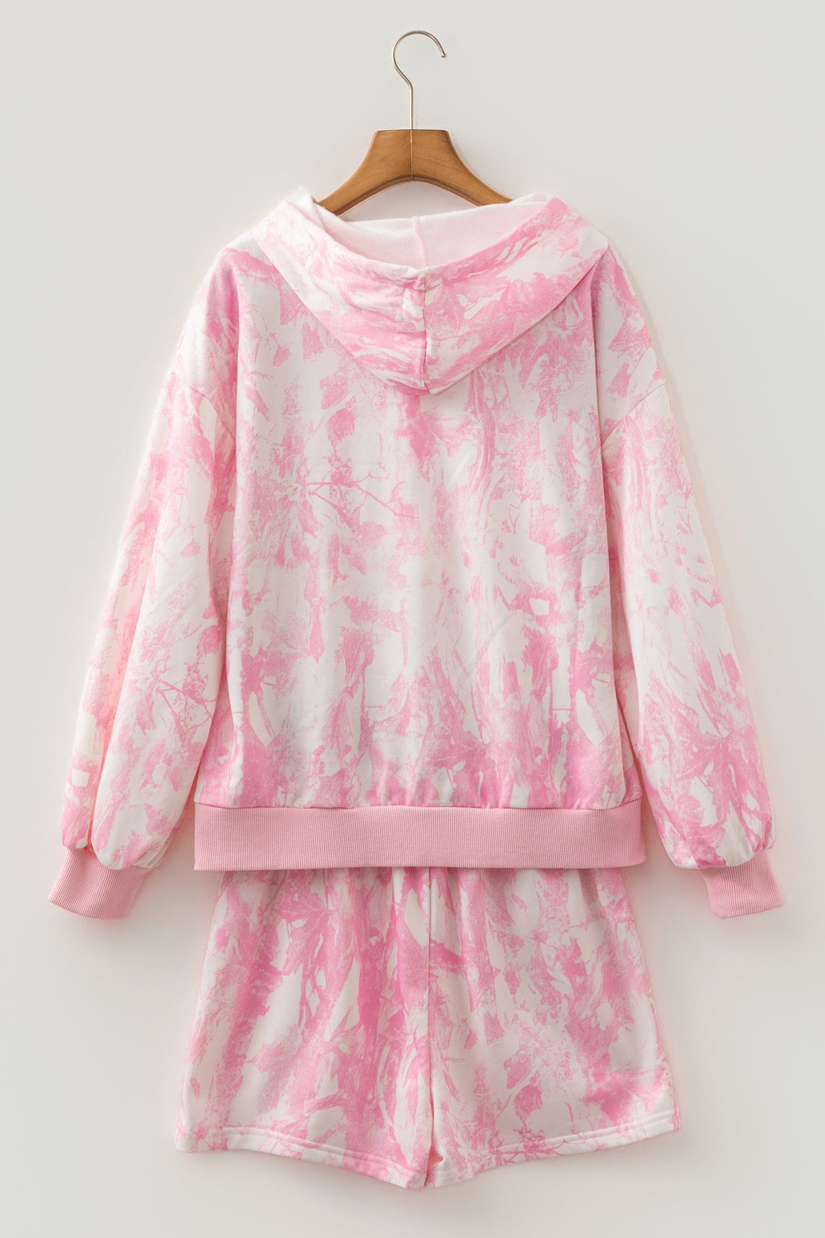 Pink Abstract Print Hoodie & Shorts Lounge Set | Women's Casual Two-Piece Outfit
