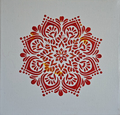 HAND PAINTED TEXTURED MANDALA ART - RED AND WHITE - SET OF 2 - JAG Universal Collection 