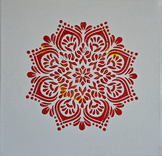 HAND PAINTED TEXTURED MANDALA ART - RED AND WHITE - SET OF 2 - JAG Universal Collection 