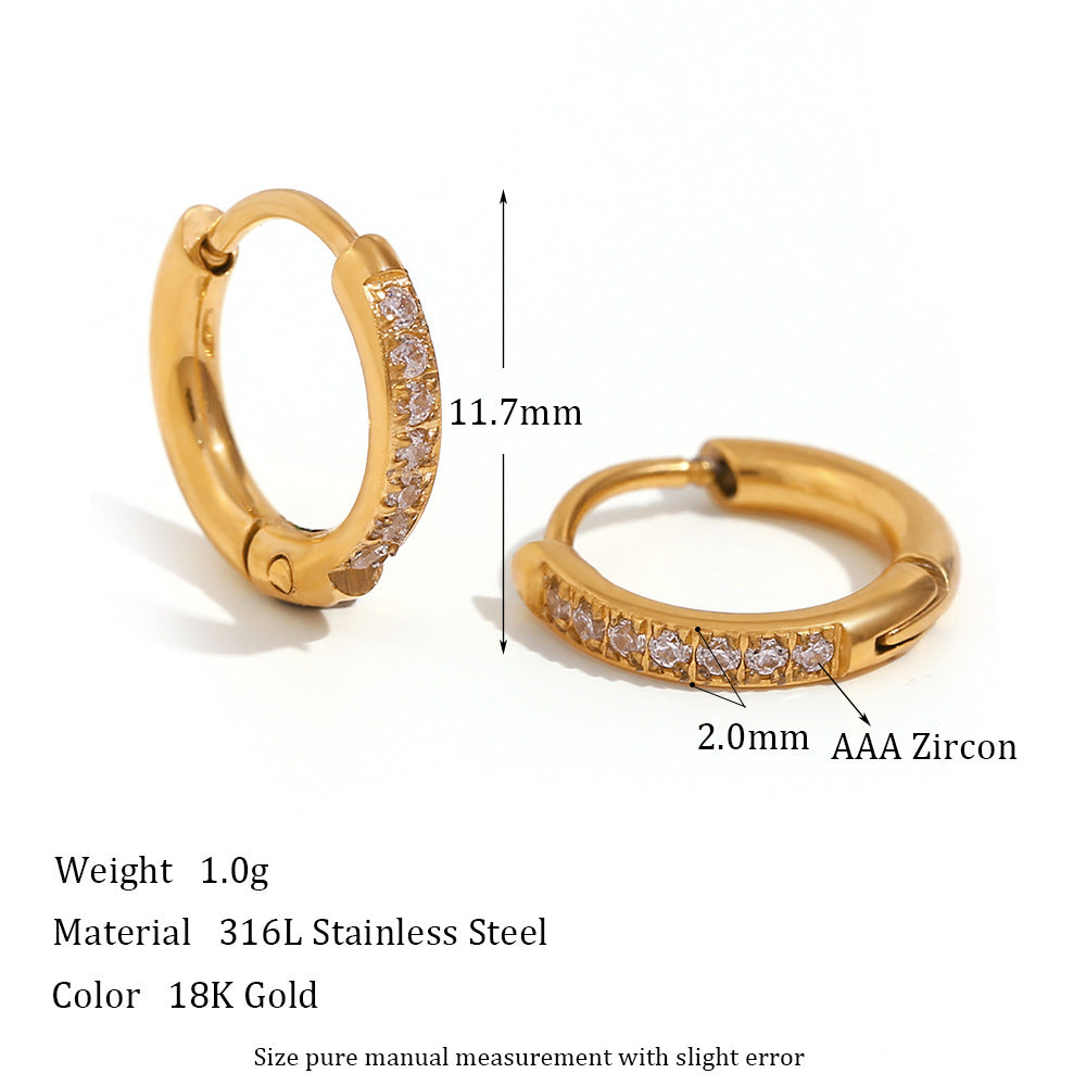 Gold Titanium Steel Zircon Hoop Earrings for Women