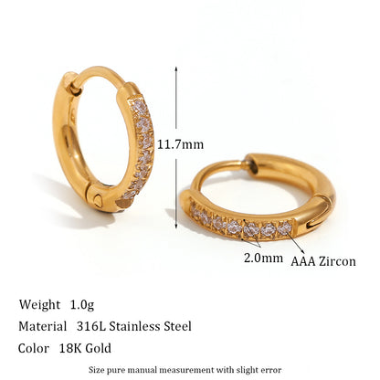 Gold Titanium Steel Zircon Hoop Earrings for Women