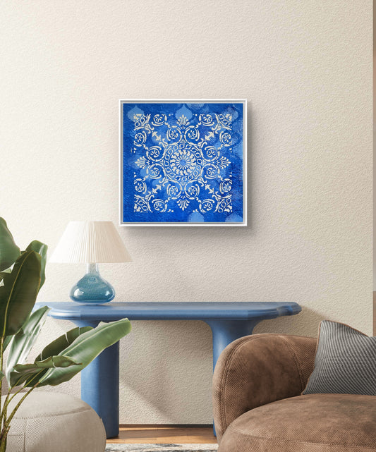HAND PAINTED TEXTURED MANDALA ART - BLUE - JAG Universal Collection 