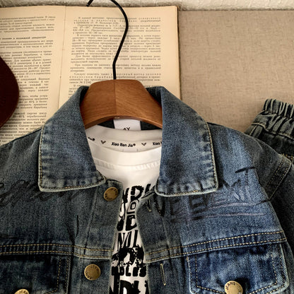 Two piece denim set for children boys and girls