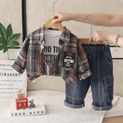 Baby plaid shirt three piece set for children