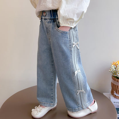 Cute Butterfly Knot Denim Pants for Kids