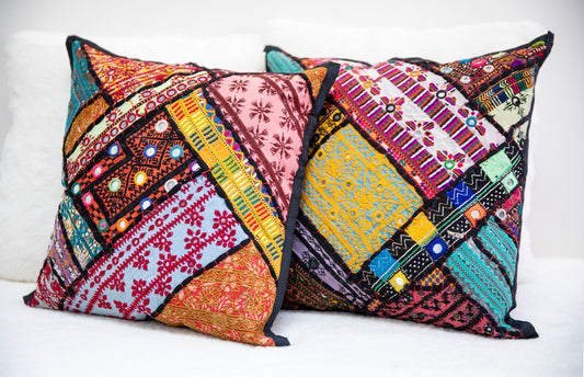 EMBROIDERED RAJHASTANI ACCENT PILLOW - PATCHWORK - JAG Universal Collection 