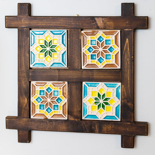 PUNJABI TILE AND WOOD GEOMETRIC WALL ART - HANDCRAFTED - JAG Universal Collection 