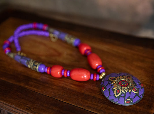 TRADITIONAL MOROCCAN DESIGN BEAD AND STONES NECKLACE -PURPLE - JAG Universal Collection 