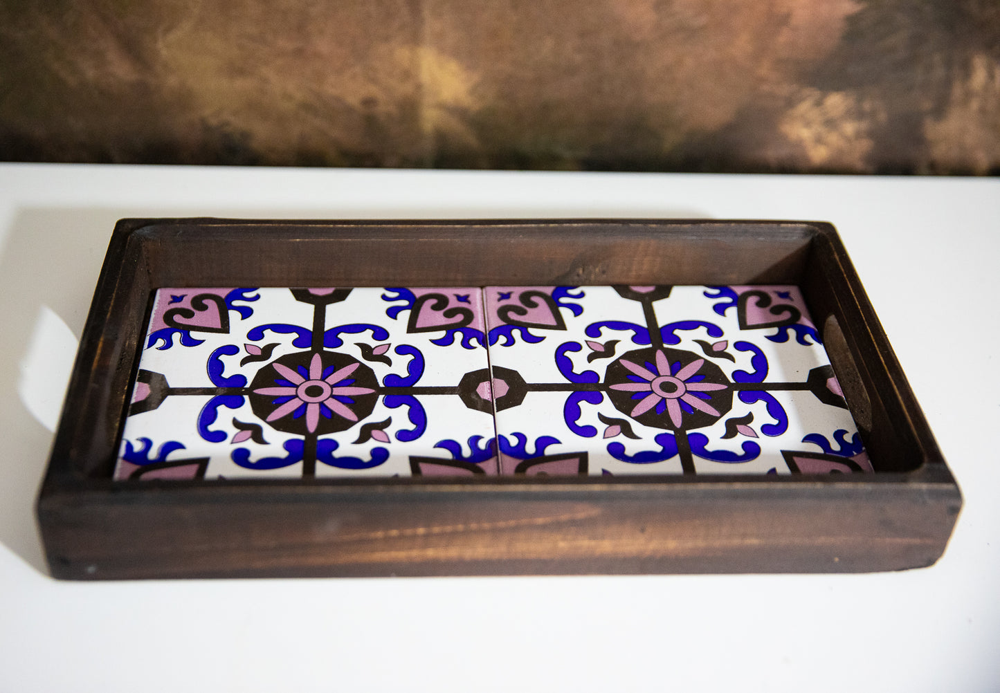 TURKISH DESIGN WOOD AND CERAMIC SERVING TRAY - 12 X 6 - JAG Universal Collection 