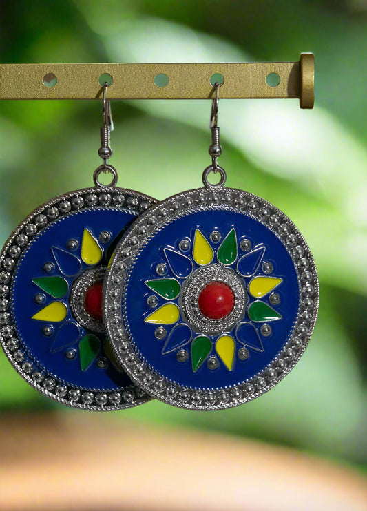 MOROCCAN SILVER AND STONE INLAID EARRINGS - JAG Universal Collection 