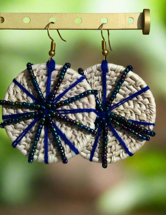 HANDCRAFTED RATTAN AND GLASS BEAD EARRINGS - JAG Universal Collection 