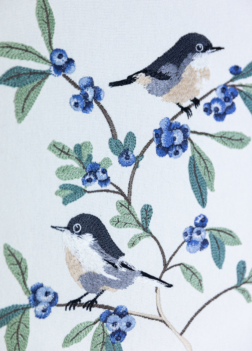 Hand-Embroidered Bird and Blossom Wall Art