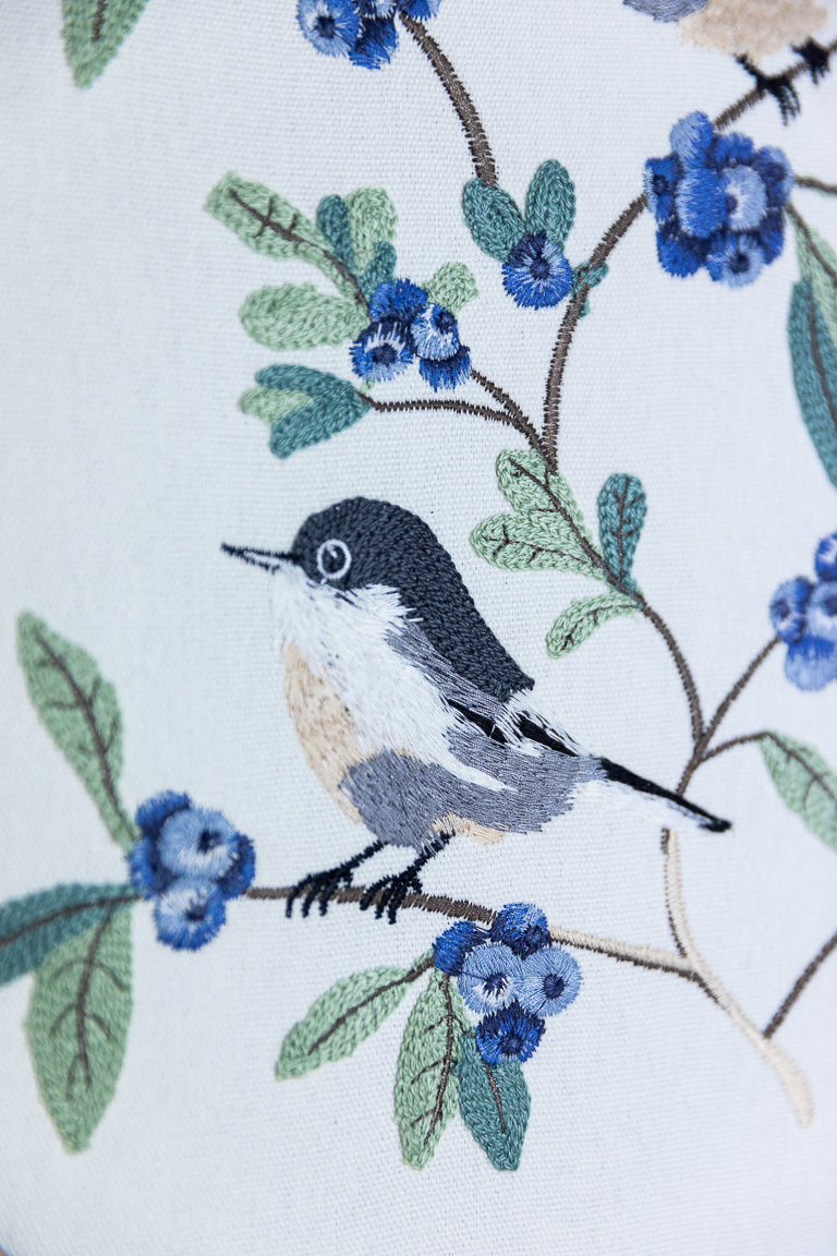 Hand-Embroidered Bird and Blossom Wall Art