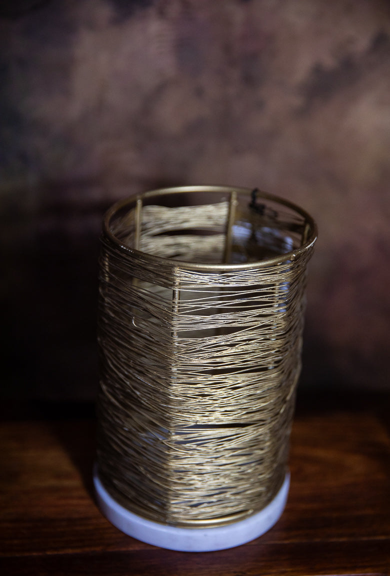 Gold Wire Utensil Holder with Marble Base