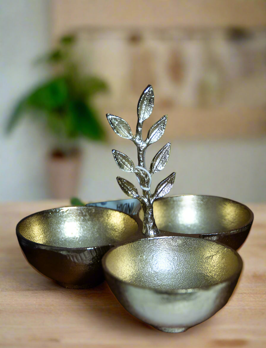 Gold Leaf Triple Snack Bowl Set