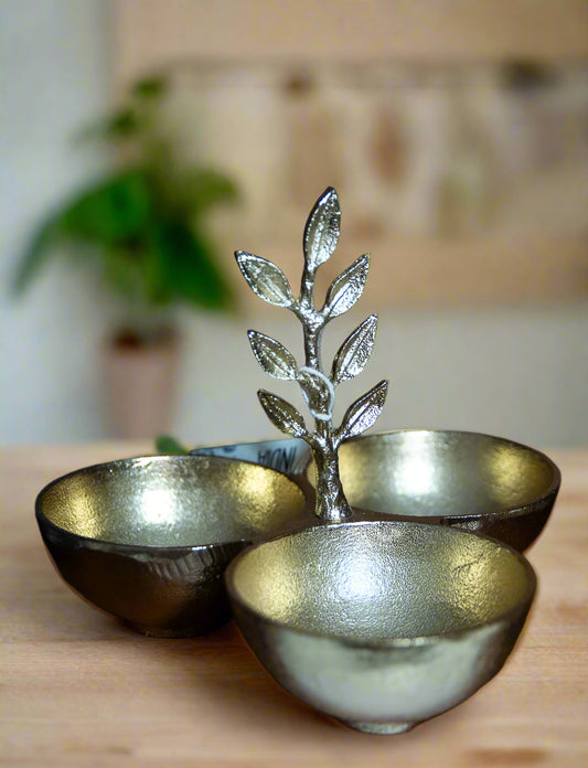 Gold Leaf Triple Snack Bowl Set