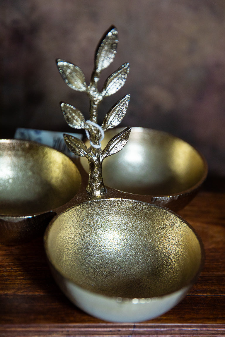 Gold Leaf Triple Snack Bowl Set
