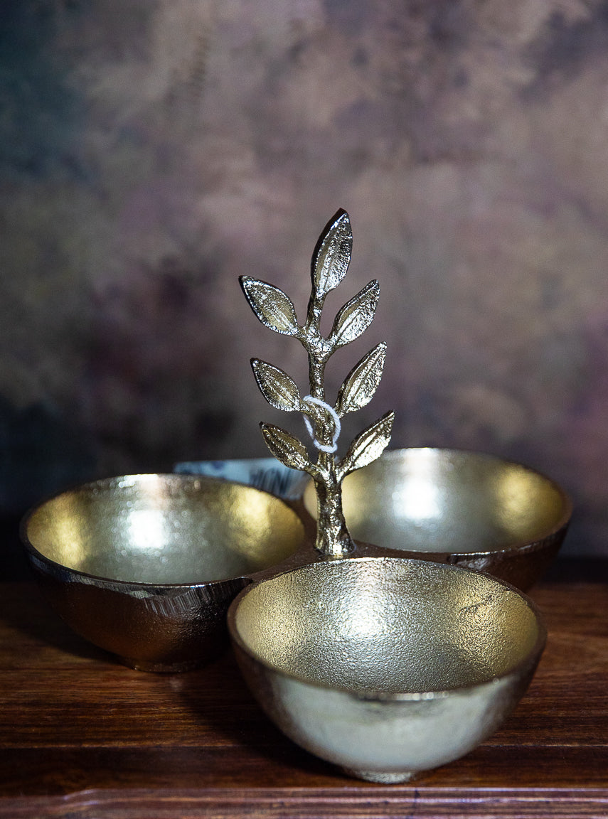 Gold Leaf Triple Snack Bowl Set