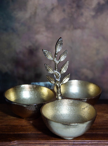 Gold Leaf Triple Snack Bowl Set