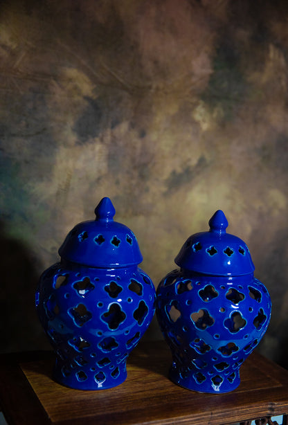 Blue Ceramic Lantern Candle Holder