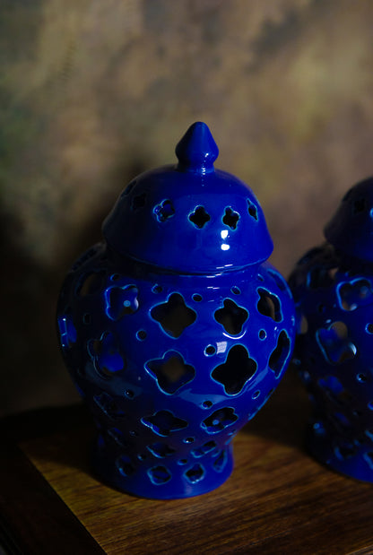 Blue Ceramic Lantern Candle Holder