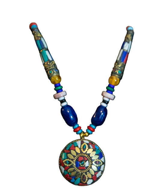 BOHEMIAN DESIGN INLAID BEAD AND STONES NECKLACE -MULTICOLOR