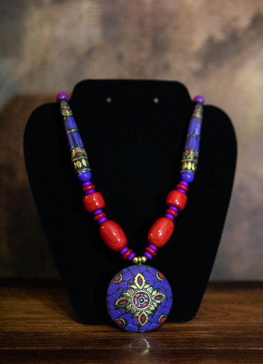 TRADITIONAL MOROCCAN DESIGN BEAD AND STONES NECKLACE -PURPLE