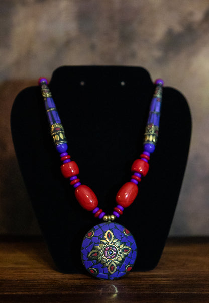 TRADITIONAL MOROCCAN DESIGN BEAD AND STONES NECKLACE -PURPLE