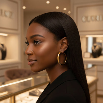 18K Gold PVD 316L Stainless Steel Hoop Earrings for Women – 50mm