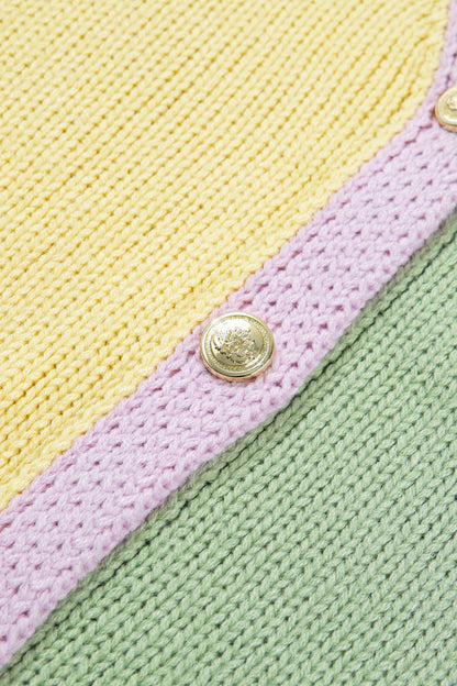 Women’s Yellow Colorblock V-Neck Button Cardigan