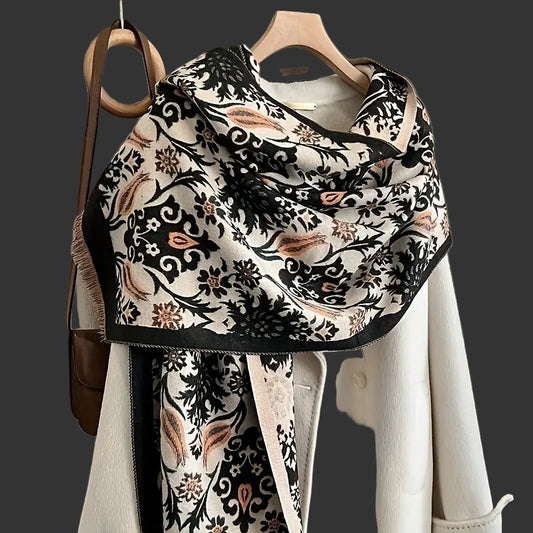 ELEGANT FLORAL WOOL SHAWL SCARF
