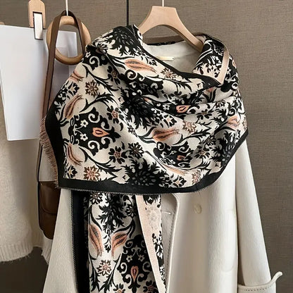 ELEGANT FLORAL WOOL SHAWL SCARF