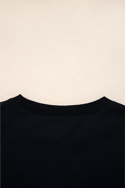 Black Preppy Striped Sleeve Loose Sweatshirt