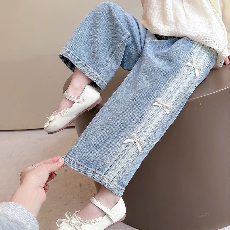 Cute Butterfly Knot Denim Pants for Kids