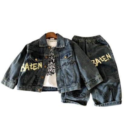 Two piece denim set for children boys and girls