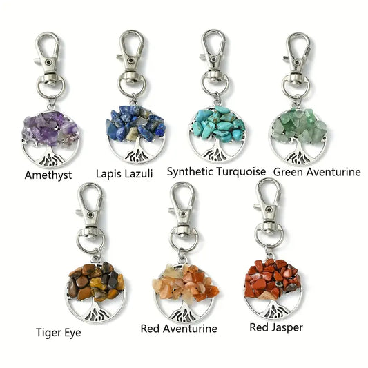 GEMSTONE CHAKRA TREE OF LIFE KEYCHAIN