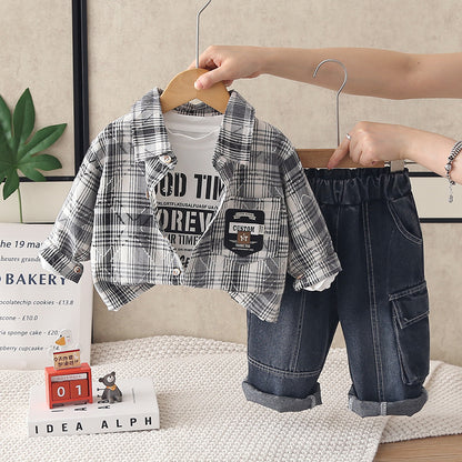 Baby plaid shirt three piece set for children